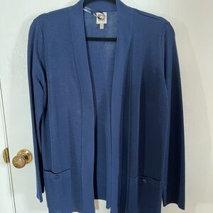 Anne Klein Navy Blue Open Front Cardigan With Front Pockets.
